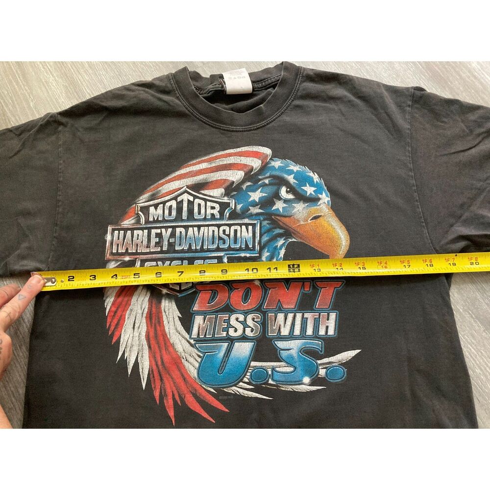 Vintage 90s Harley Davidson USA Don't Mess With U.S. Flag Eagle Texas Cropped T - Picture 5 of 13